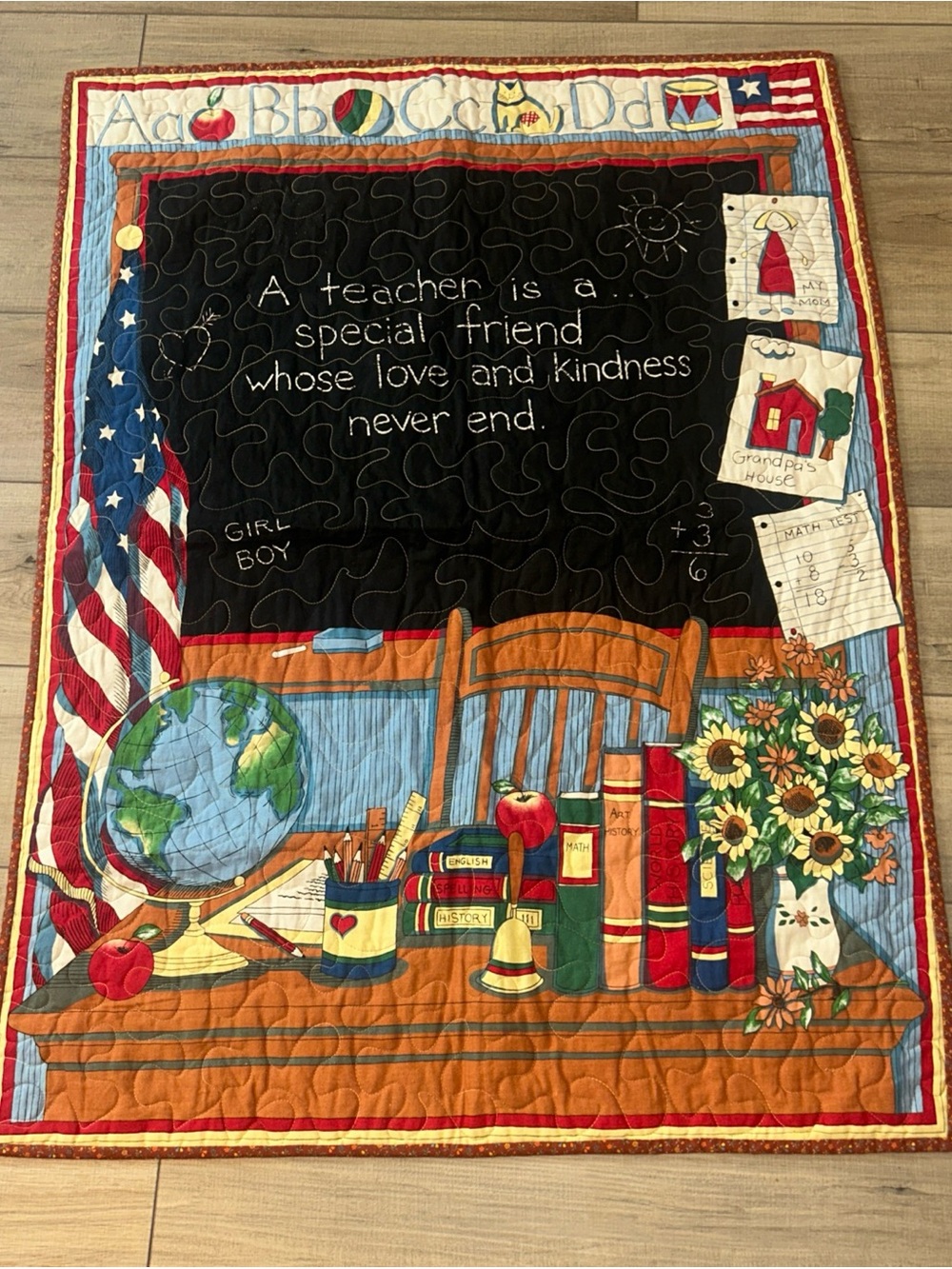 Vintage Teachers Quilt Handmade Scholastic Classroom Education 41 X 31